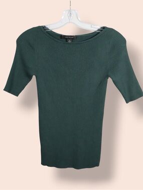 Ann Taylor Ribbed Knit Top Size XS Green Fitted Short Sleeve Sweater